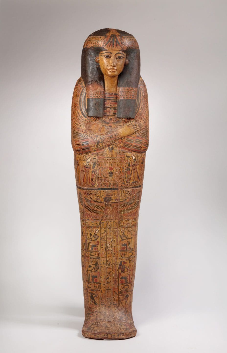 Unrecorded artist, Coffin lid of Henet-Mer, 1075-945 B.C.E. Thebes, Egypt. Sycamore fig wood, gesso, paint, 73 x 20 x 11 1/2 in. Purchase 1965 John J. O'Neill Bequest Fund | 65.65