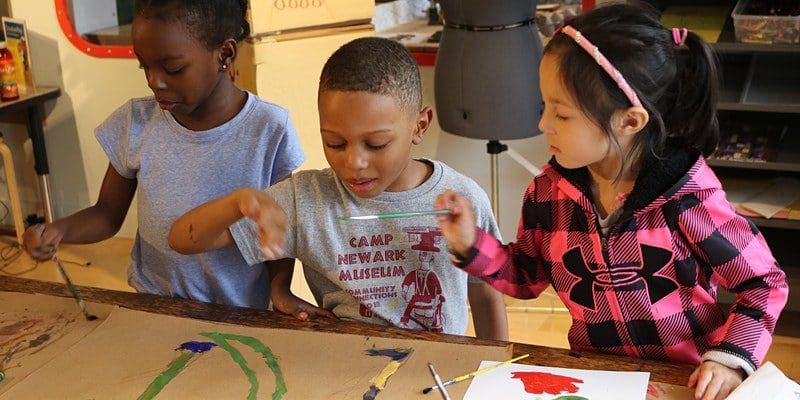 3 kids painting newark museum of art summer camp