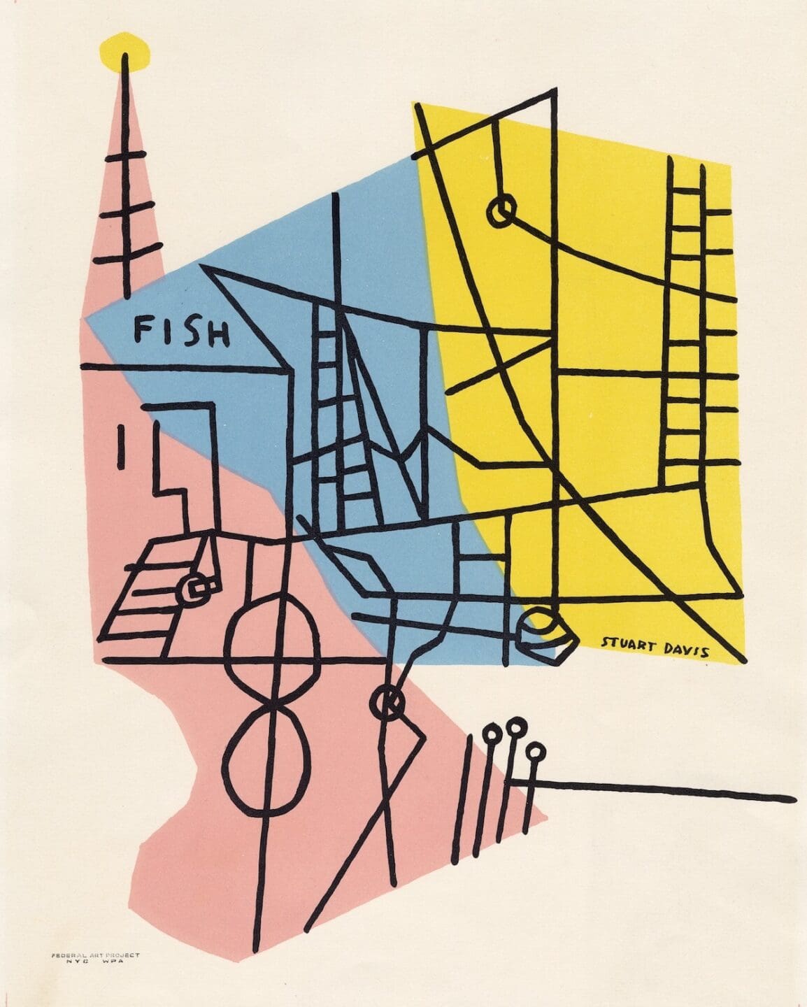 Stuart Davis, Shapes of Landscape Space, 1939. Color lithograph on cream paper, 9 x 11 3/4 in. (22.9 x 29.9 cm) Courtesy of the Fine Arts Program, Public Buildings Service, U. S. General Services Administration. Commissioned through the New Deal art projects, 1945 | 45.350