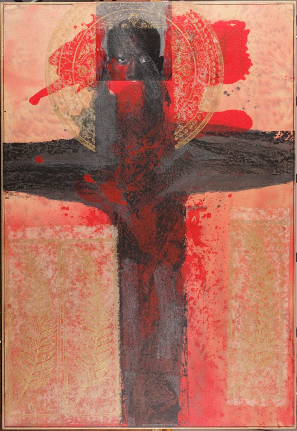 Gloria Rodriguez Calero, Christ of the Christians (Cristo de los Christianos), 1995. Acrollage painting on canvas; 52 x 36 in. (132.1 x 91.4 cm). Gift of Alejandro Anreus and Debra Blehart in memory of Miguel A. Loredo, O.F.M., 2012 | 2012.39