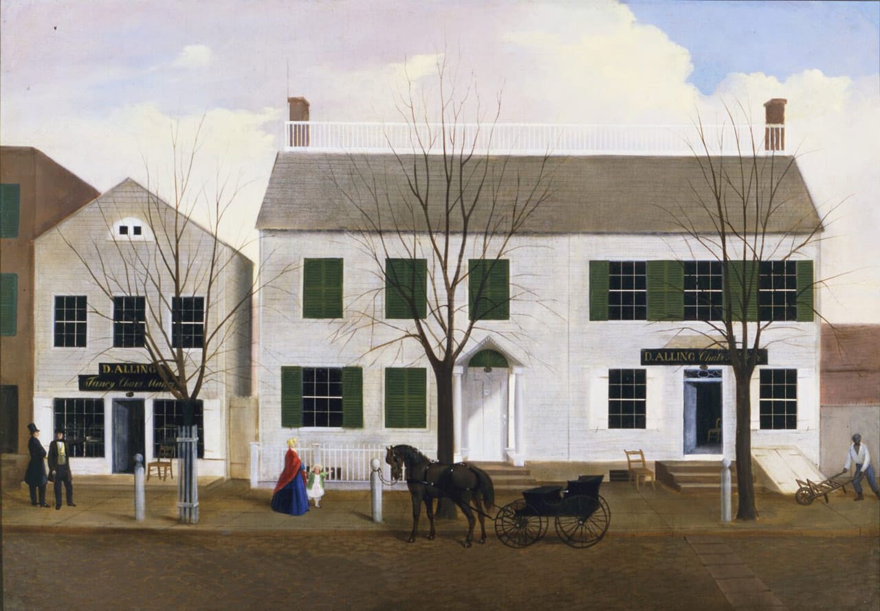 Unrecorded artist, The House and Shop of David Alling, ca. 1840-1850. Oil on canvas, 3 1/8 x W 34 3/4 in. (8 x 88.3 cm). Purchase 1939 Thomas L. Raymond Bequest Fund | 39.265