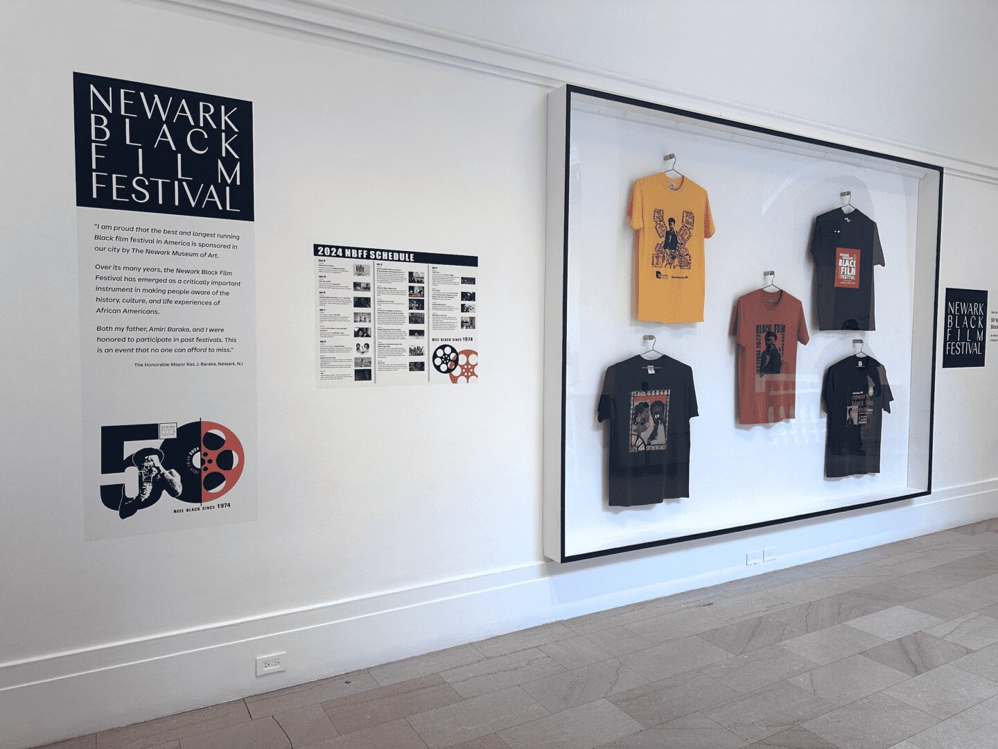50 Years Newark Black Film Festival Newark Museum of Art installation signs shirts