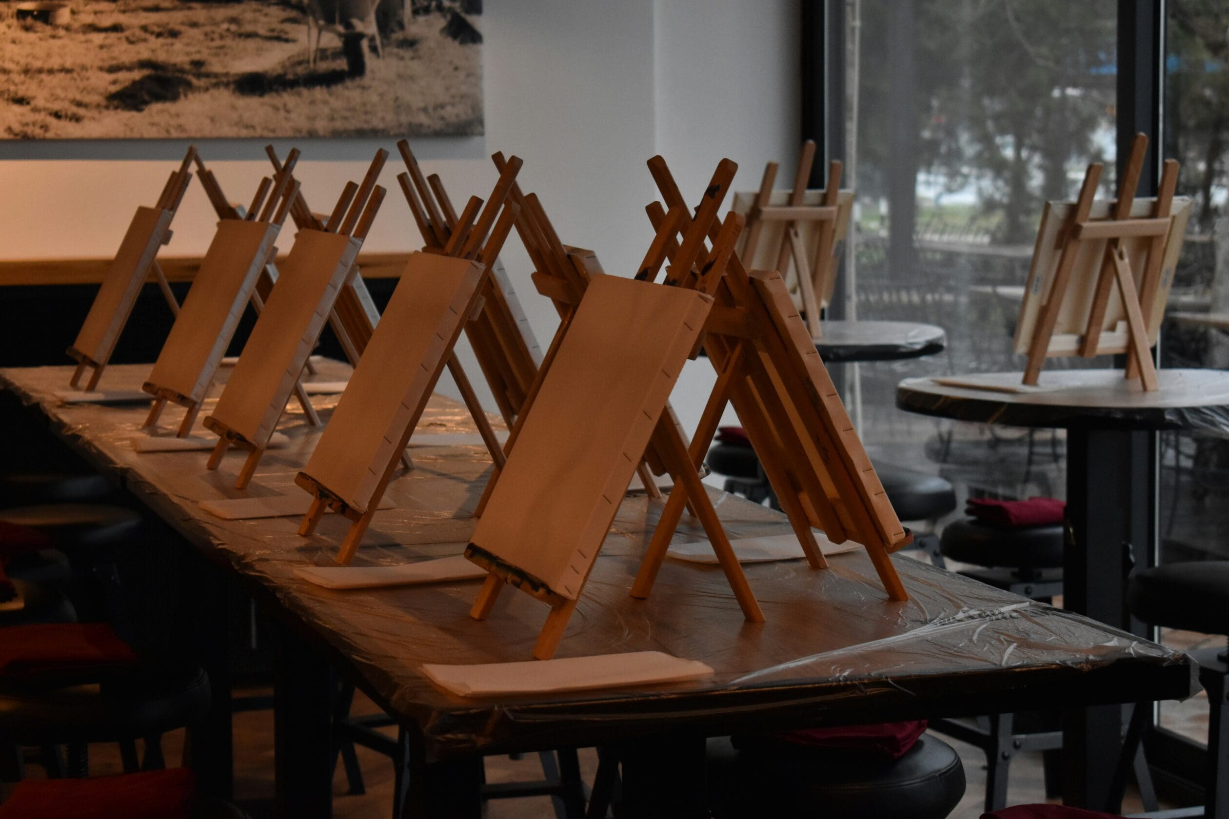 Row of easels for a painting class